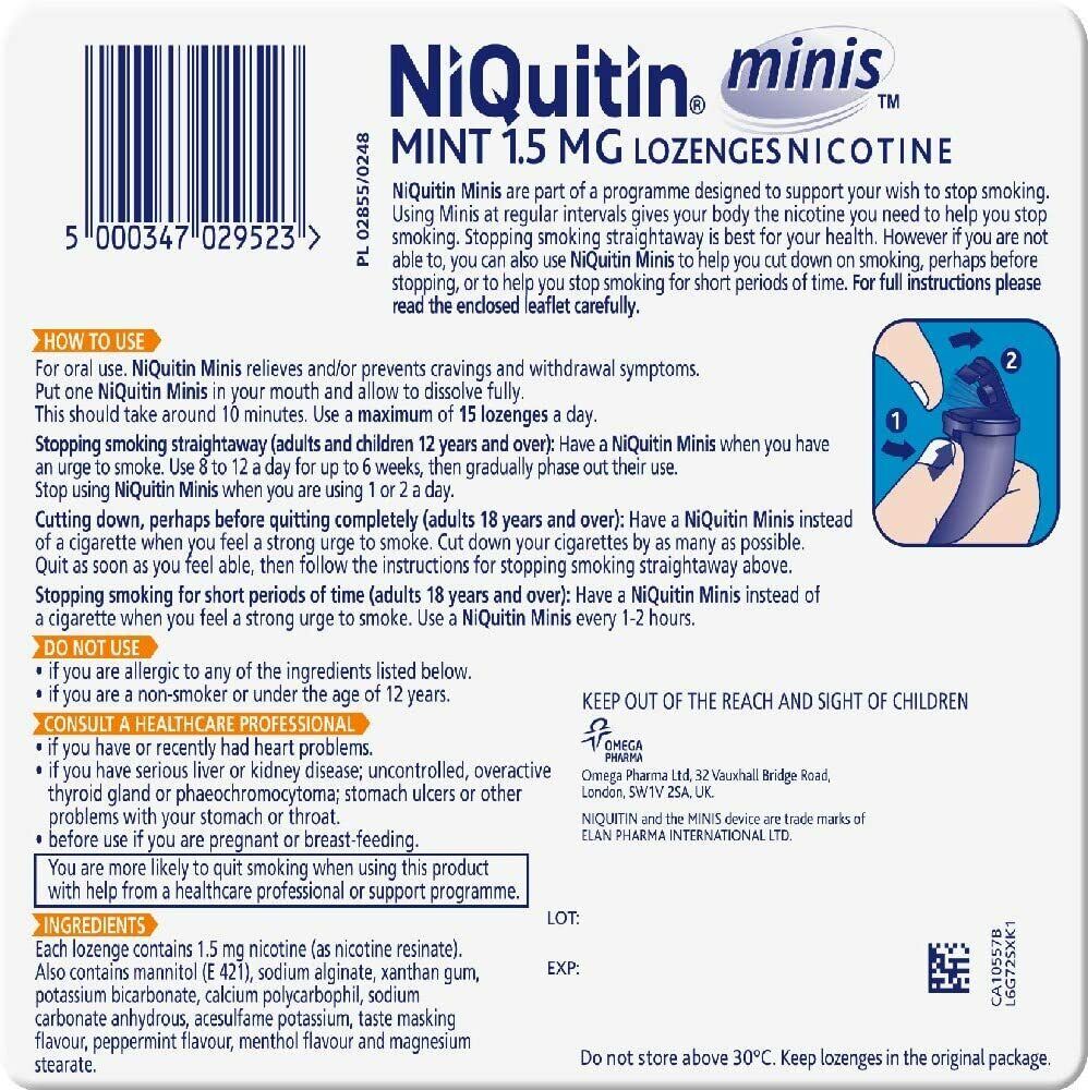 NiQuitin Minis Mint 1.5mg Nicotine 60 Lozenges New