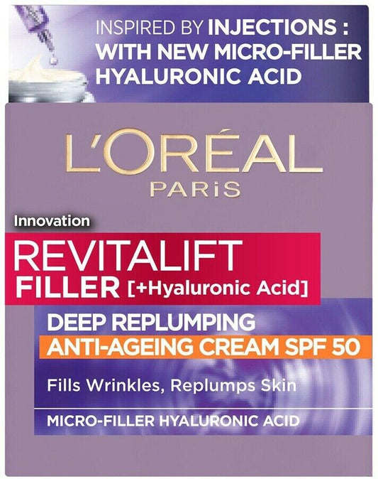 L'Oreal Revitalift Filler Deep Replumping Anti Ageing Cream SPF50 (50ml)